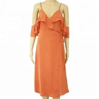 Summer spaghetti strap lady v neck cold shoulder chiffon beach maxi dress