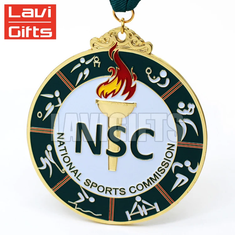 gold sport medal with ribbon