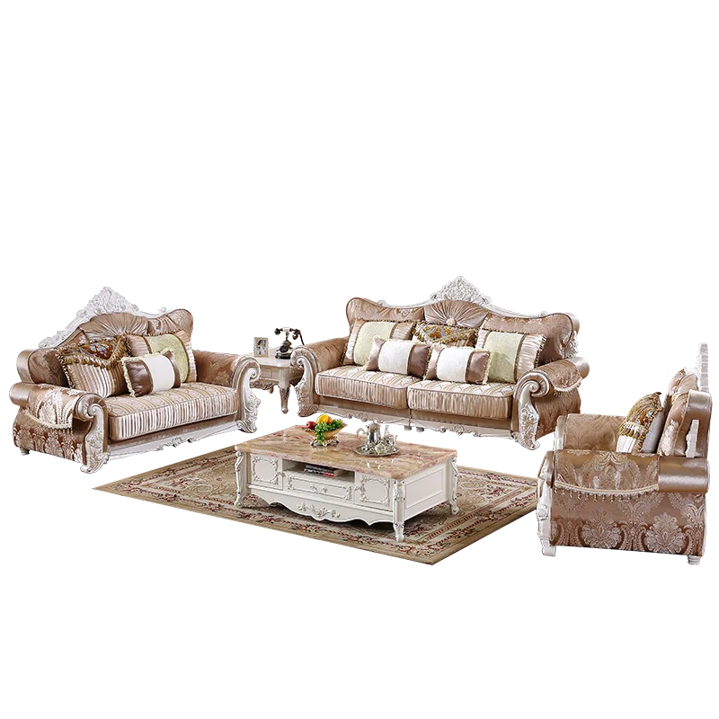 Design classique Antique sculpté en bois de luxe salon meubles 7 places grand ensemble de canapé