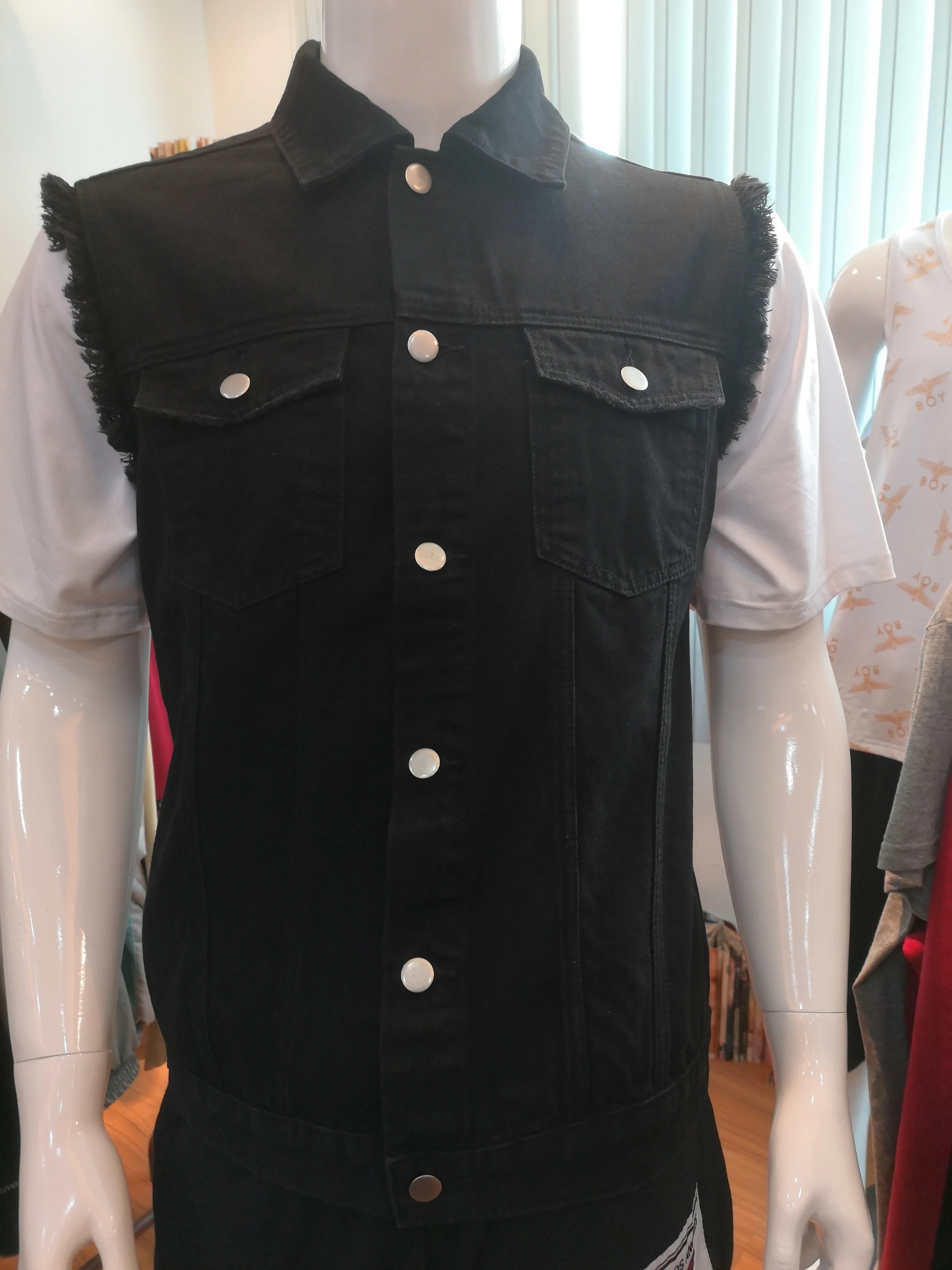 Fashion Custom Hot Sales Embroidery Jackets Black Sleeveless Plus Size Print Denim Vest Jacket Men