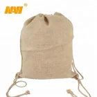 custom jute burlap linen drawstring backpack hemp bag
