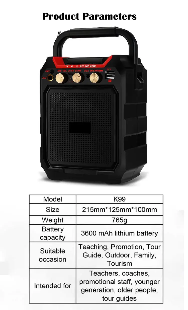 K99 Wireless Bluetooth Speaker Portable Bass Gun Sound Mobile Outdoor - ANKUX.COM