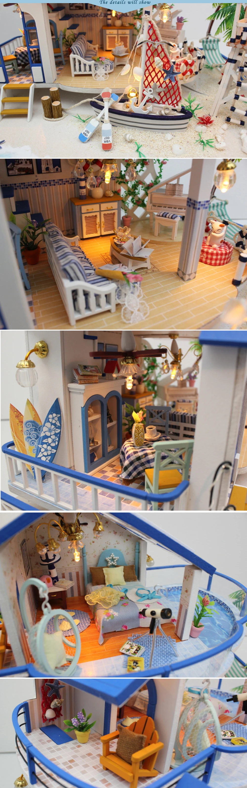 Miniature Diy Doll House Wooden Miniature Handmade Dollhouses Furniture Kit Handmade Toys For Children Girl Gift Legend Blue Sea (8)