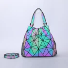 Fashion Waterproof Lady Geometric Luminous handbags folding leather women shopping bag