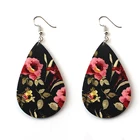 Fashion Glitters Dangle Light Flower Teardrop PU Leather Floral Earrings