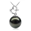 Wonderful 100% Natural Tahitian Black Pearl 10-10.5mm Silver Pendant & Chain in Micro Setting in Good Quality