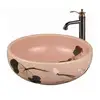 Hot sales bathroom pink ceramic sink with pattern