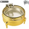 Catering equipment supplies indian cold and hot copper brass chaffing dish 3 piece compartment cheap gold buffet food warmer