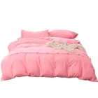 solid color microfiber polyester sanding bed linen duvet cover with button bedding set