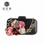 Flower pearl decoration metal clutch bag for evening