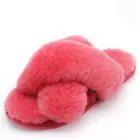 Woman home slipper shoes real leather suede winter sheepskin slipper