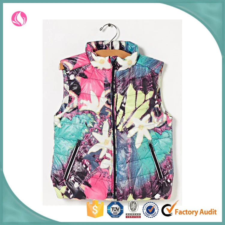 3 year old kids floral printed duck down feather vest jacket for girls