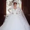 Long Sleeves Lace Ball Gown Wedding Dresses Chapel Train Amazing New Bridal Gowns