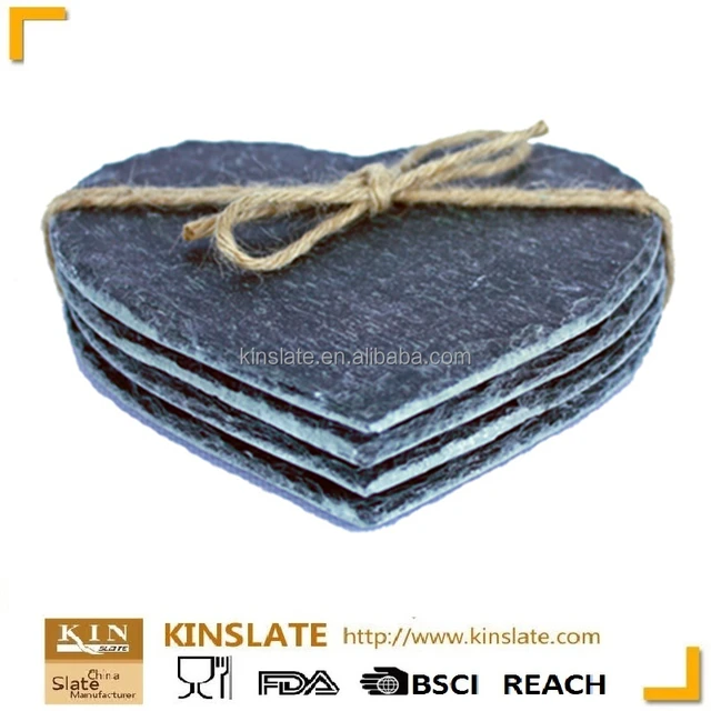 romantic heart type natural black slate coaster for tableware