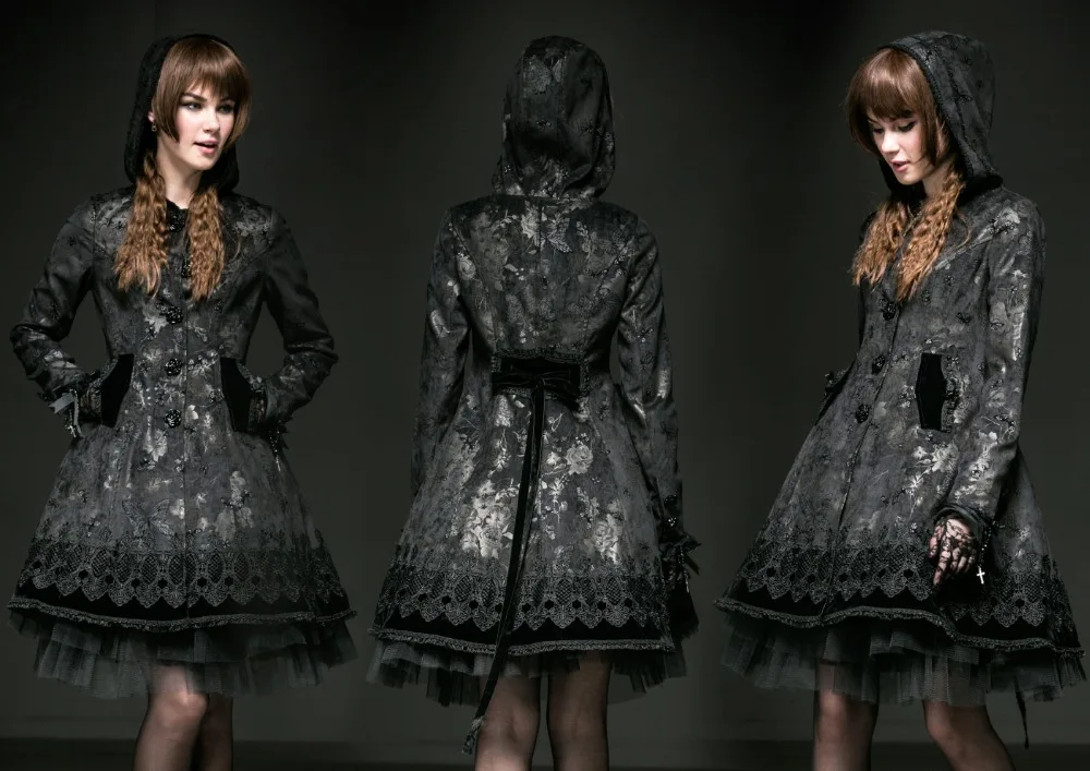 ly-046 gothic punk lolita style women rose pattern lace long