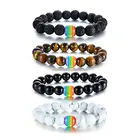 LGBT Pride Rainbow Bracelet Lava Rock/Tiger Eye Stone Bead Bracelets For Gay Lesibian