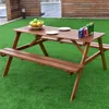 Solid Fir Wood Picnic Table w/ Attached Bench Seat