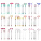 7pcs Makeup Brush Set With Glitter Make Up Bag Crystal Handle with clear and rose gold body and white with pink bristles