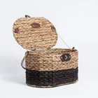 Hand woven big water hyacinth straw box food fruit hamper seagrass storage picnic baskets with lids handles