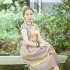 Woman Summer Floral Short Sleeve Vintage Dress