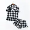 Wholesale adult plaid flannel women summer short pajamas cotton pajamas set lounge wear sleep wear