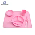 Kid Gift Tableware Food Grade Silicone Baby Feeding Set with custom color