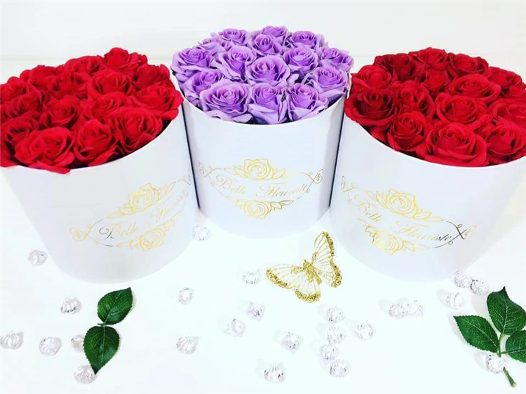 custom design cardboard black round rose flower gift box