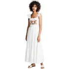 White embroidered sleeveless summer casual maxi dress