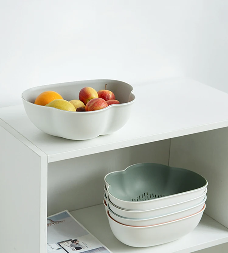 Nouveau produit en ligne panier d'égouttage sûr et facile à nettoyer bac à légumes outils de cuisine panier à fruits Double lavage