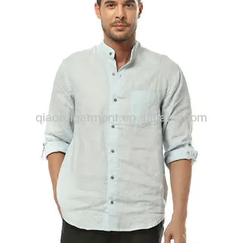 mandarin collar blue shirt