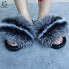 Wholesale colorful fluffy slippers white and grey black fur slides