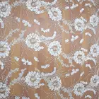 Net Tulle Chemical Lace Embroidery Fabric White Beaded Lace Fabric Applique With Pearls HY0936-2