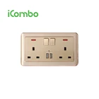 3 Pin UK Plug Twin 13A Switched Socket with Neon And 2 USB For Home
