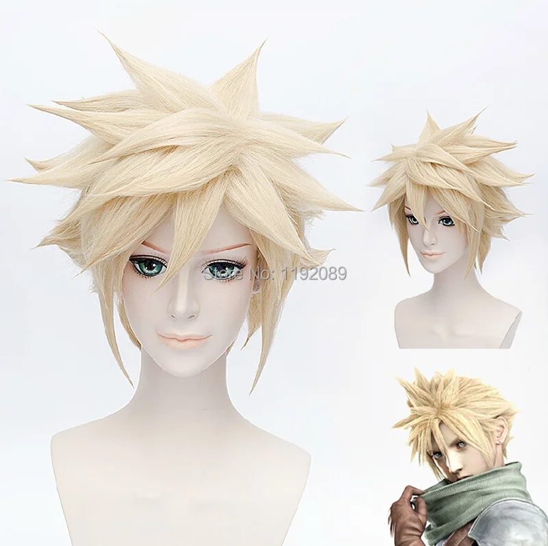 Cheap 12 inches Short Straight Blonde Anime Cosplay Wig Final Fantasy Cloud Strife Synthetic Hair Wigs
