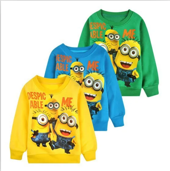 1pcs/lot 2015 despicable me 2 minion boys cartoon clothes girls nova children winter minions clothing casual kids hoodies