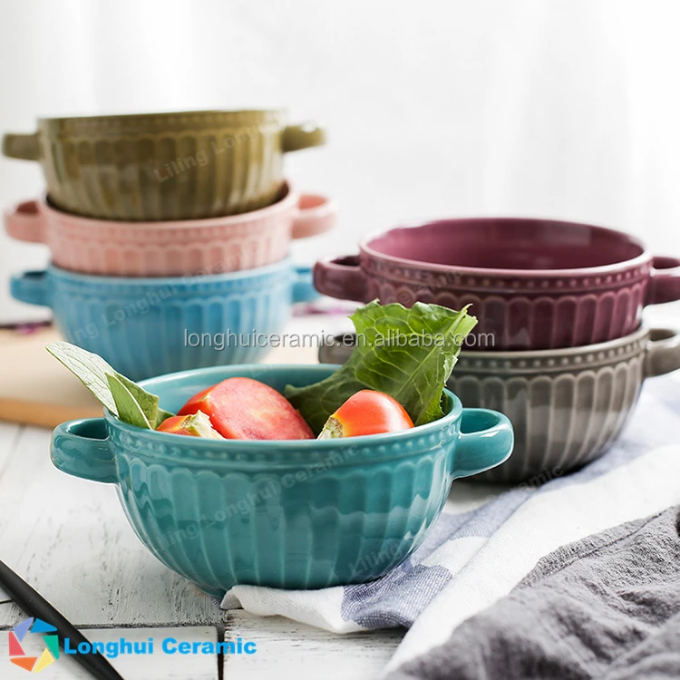 fruit noodle liling color binaural ceramic embossed bowl welcome
