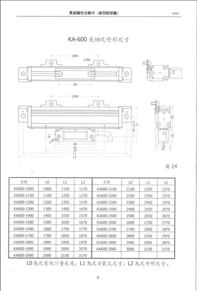 Free shipping SINO KA-600 1000~3000mm 5micron TTL linear glass scale KA600 0.005mm digital read out For Mill Or Lathe Machine