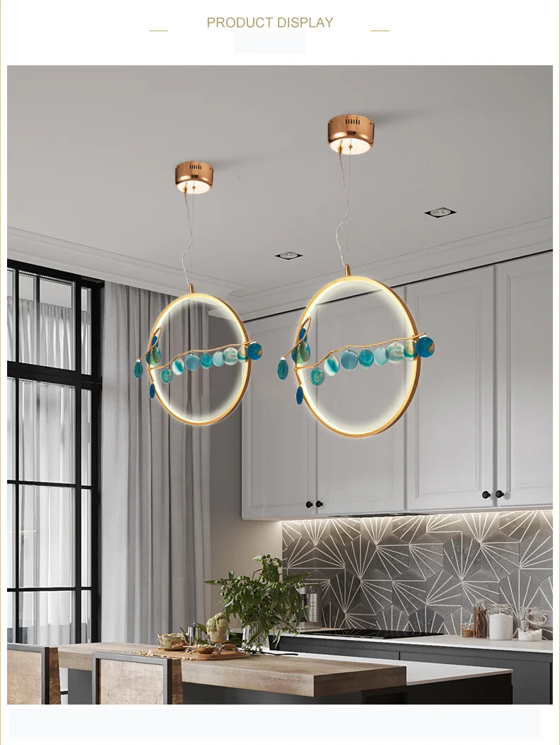 Modern Design home decor agate coffee shop green Aluminum LED round chandeliers