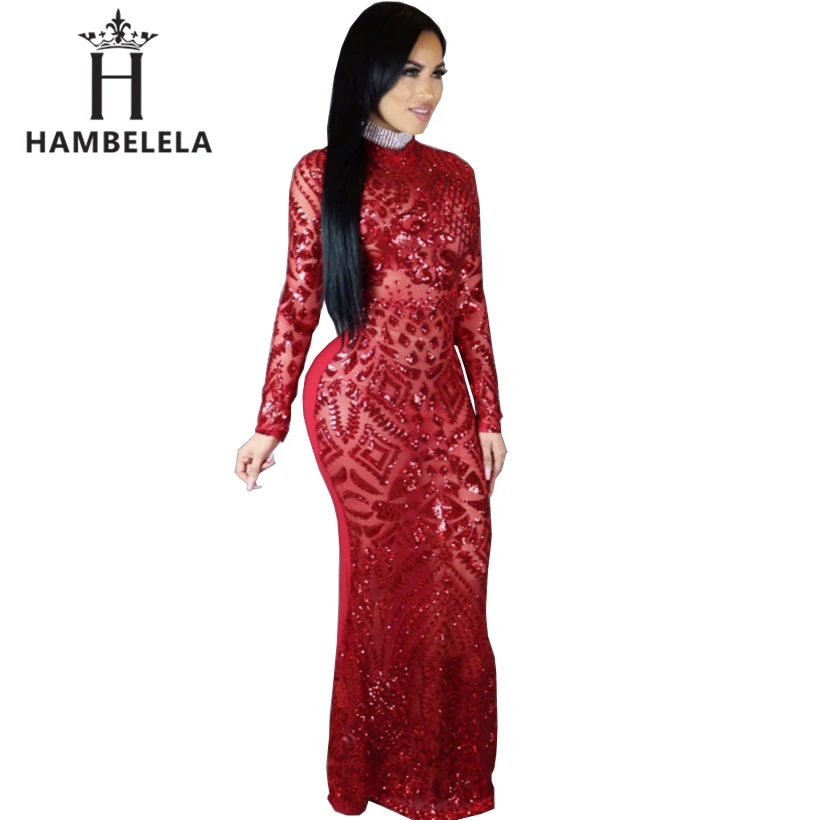 Euramerican Style Sequin Maxi Dress Vestidos Sexy Vintage Round Neck Long Sleeve Sheath Floor Length Bodycon Club Dress (4)