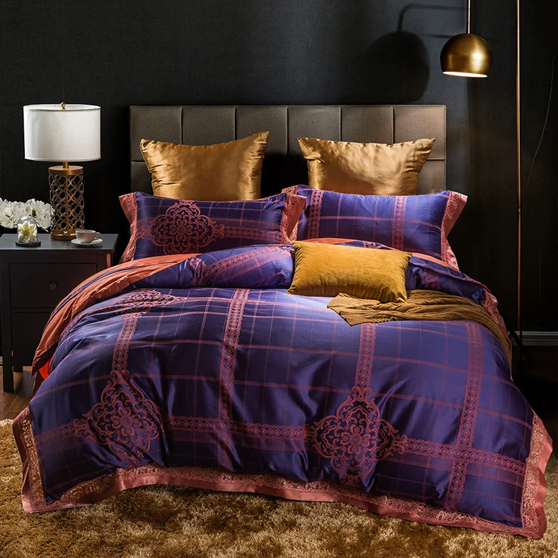Waliicorners Tribute Silk Jacquard silver gray Luxury Royal Bedding set 4Pcs King Queen size bed sheet set Duvet cover pillow shams 96 WFG_1481