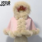 Lovely Kid Short Style Pink Fox Fur Cashmere Cape with Real Fox Fur
