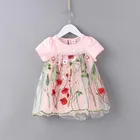 2019SS cotton spandex short sleeve girls dress with flower and lasbain lace design