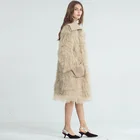 Fashion Khaki Women Winter Genuine Fur Jacket Long Knitted Mongolian Real Fur Coat