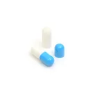 Joined and separated size 1 empty vigorous blue and white capsules
