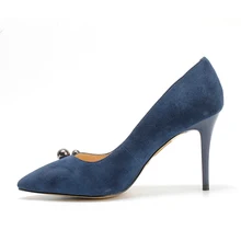 2018 embellished pointed toe ladies high heels pumps woman leather shoes