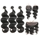 Peruvian virgin human hair bundles with lace closure, 100% Unprocessed Raw Virgin cuticle aligned hair weave