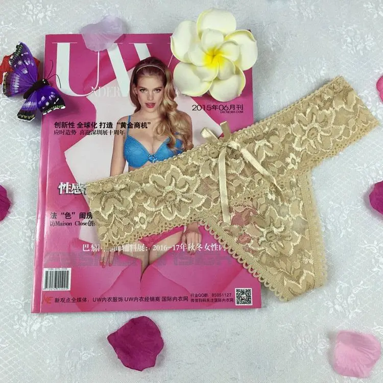 Stock Bowknot transparent jacquard low waist Lace sey panties women underwear thongs bragas women panties sey underwear women br
