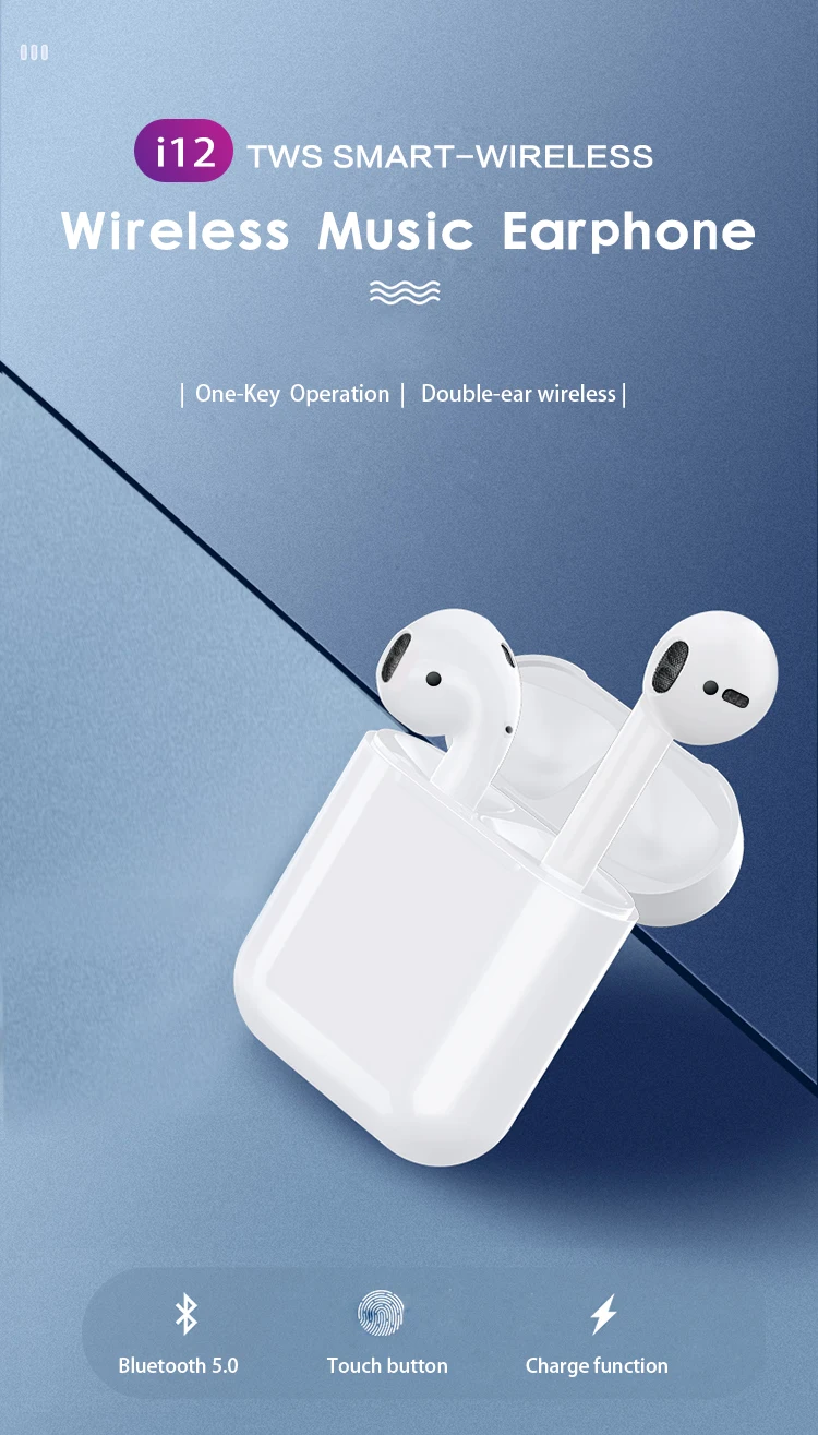 factory I12 Wireless TWS Earphones HIFI V5.0 Smart Earbuds Headset With Touch Control Blue tooth TWS Earphone - ANKUX.COM