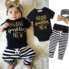 2017 Hot selling Funny baby girl clothes children 3 pieces outfits set romper pant with sequin headband