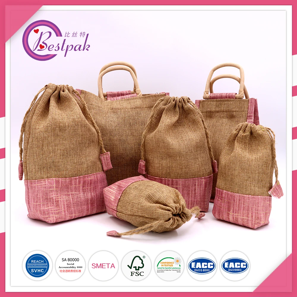 natural jute hessian drawstring gift bag small pouch